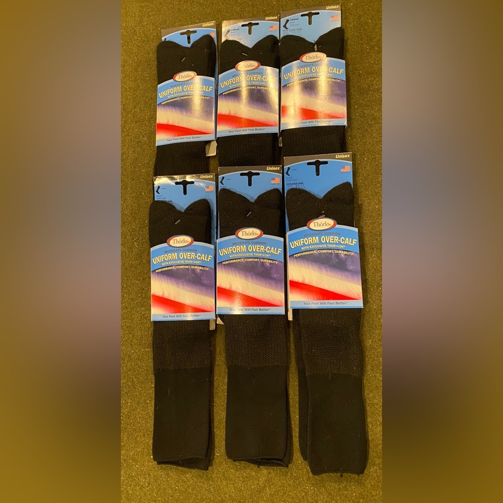 NEW-Thorlos Uniform Over-Calf Socks Unisex Large-Men 9-12.5 Women 10.5-13, Black